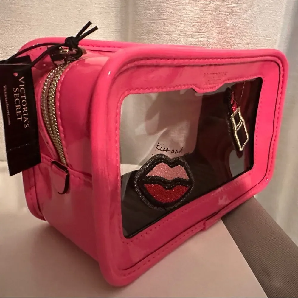 Victoria's Secret Cosmetic Case Clear Pink Patches Beauty Travel Makeup …